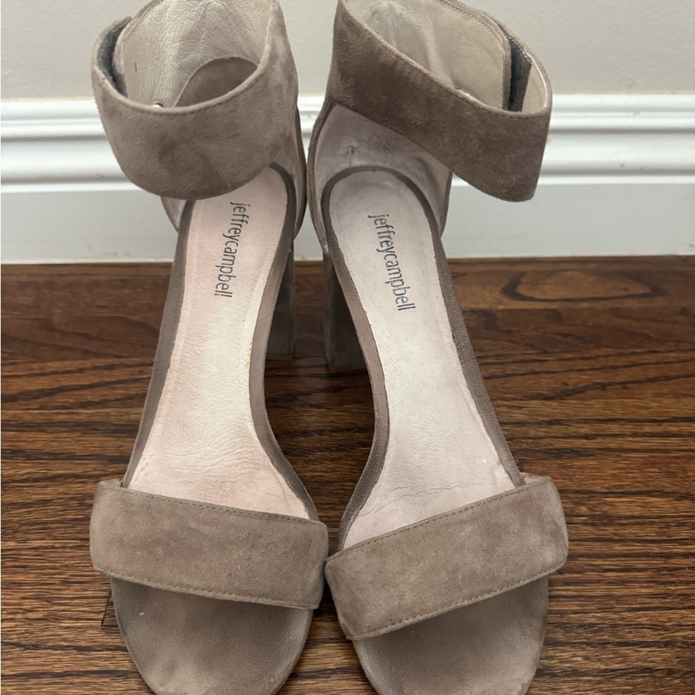 Jeffrey Campbell Tan Heeled Mules with Suede Finish